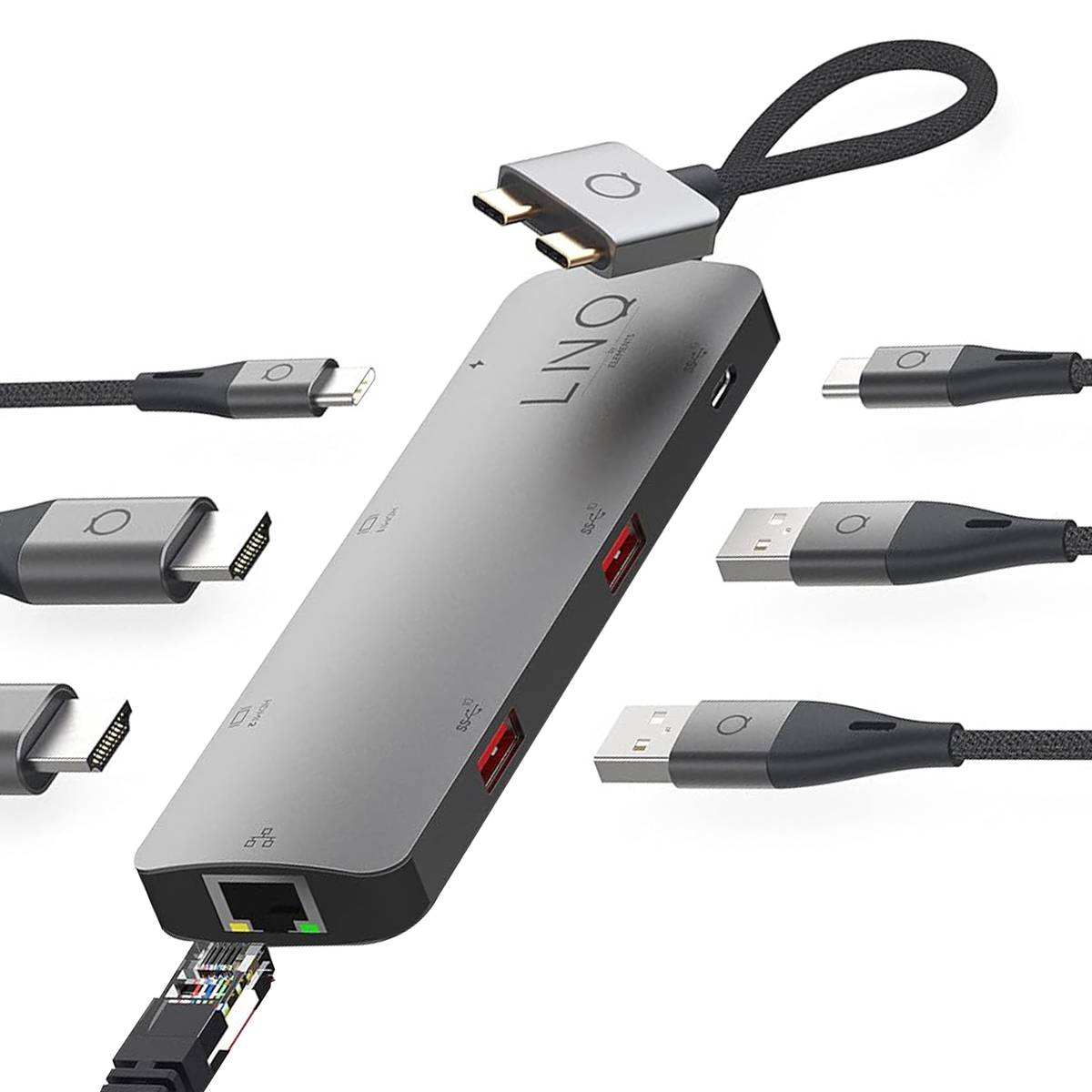 Hub 2 USB-C Multiports 7-en-2 PD 100W Ethernet Modèle D2 Pro MST-2