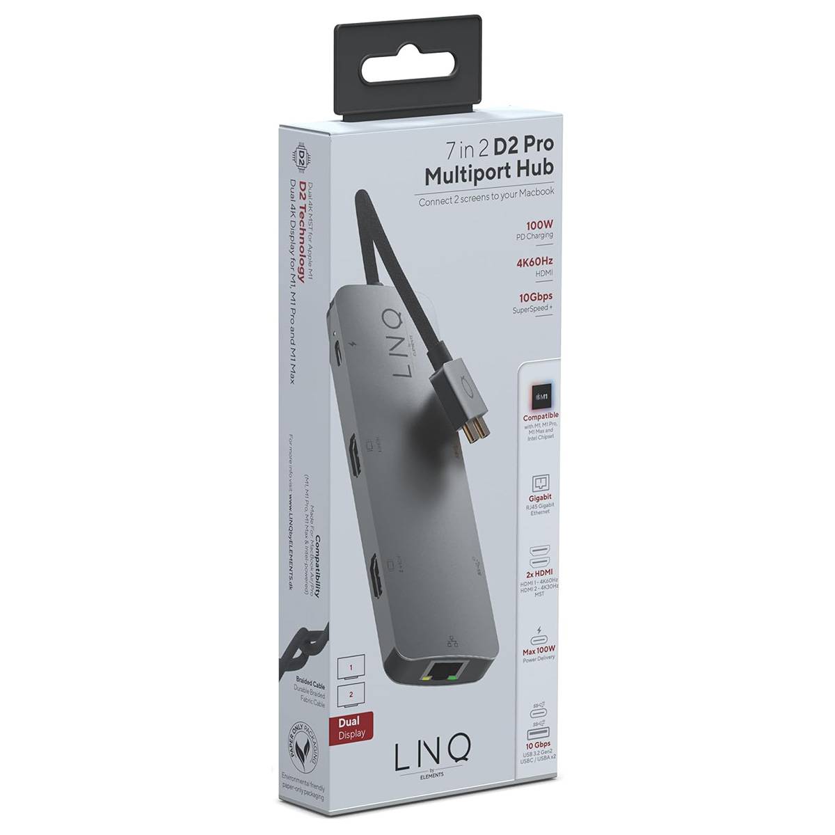 Hub 2 USB-C Multiports 7-en-2 PD 100W Ethernet Modèle D2 Pro MST-4