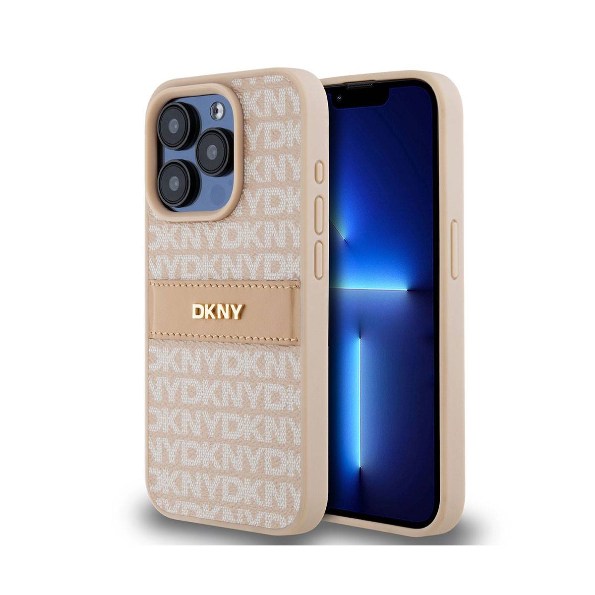 Coque pour iPhone 15 Pro Édition Repeat Pattern Tonal Stripe avec Logo Métallisé-1
