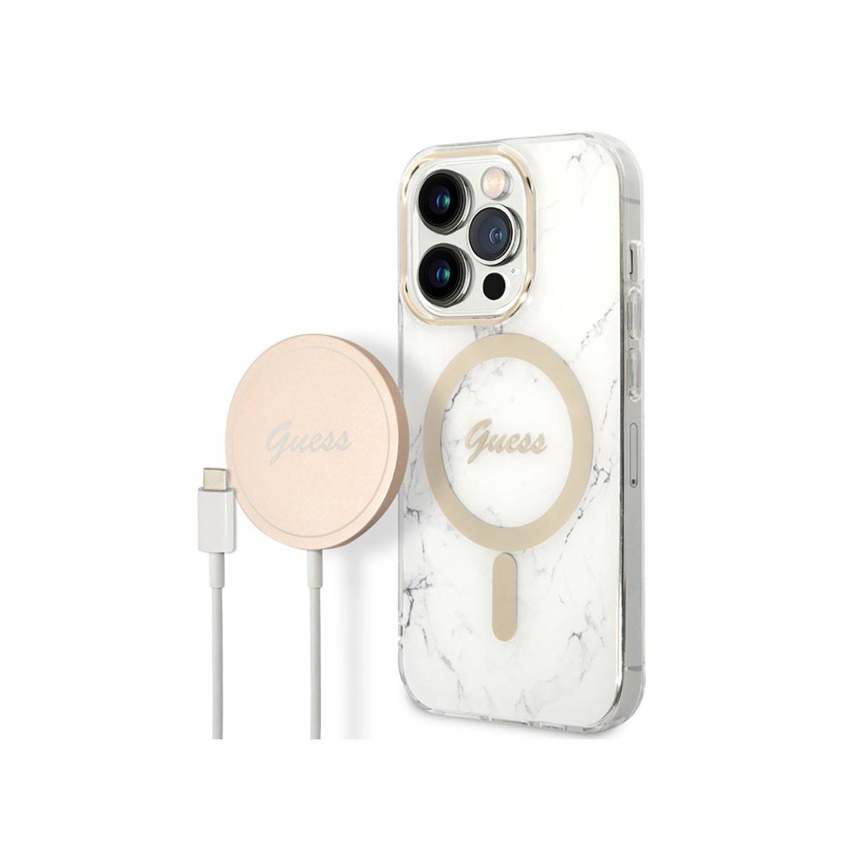 Bundle Coque pour iPhone 14 Pro Max Motif Marbré et Chargeur Sans Fil Qi Magsafe-0