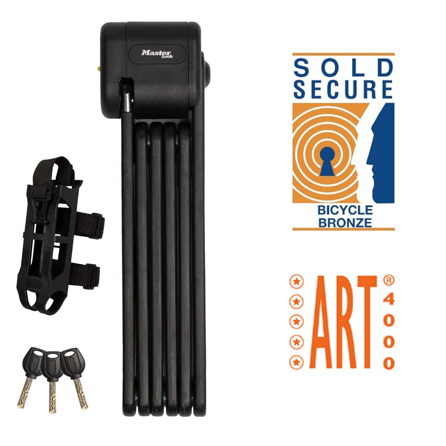 Master Lock Antivol Vélo Pliabe Certifié en Acier Trempé, 3 clés, Support de transport Inclus-0