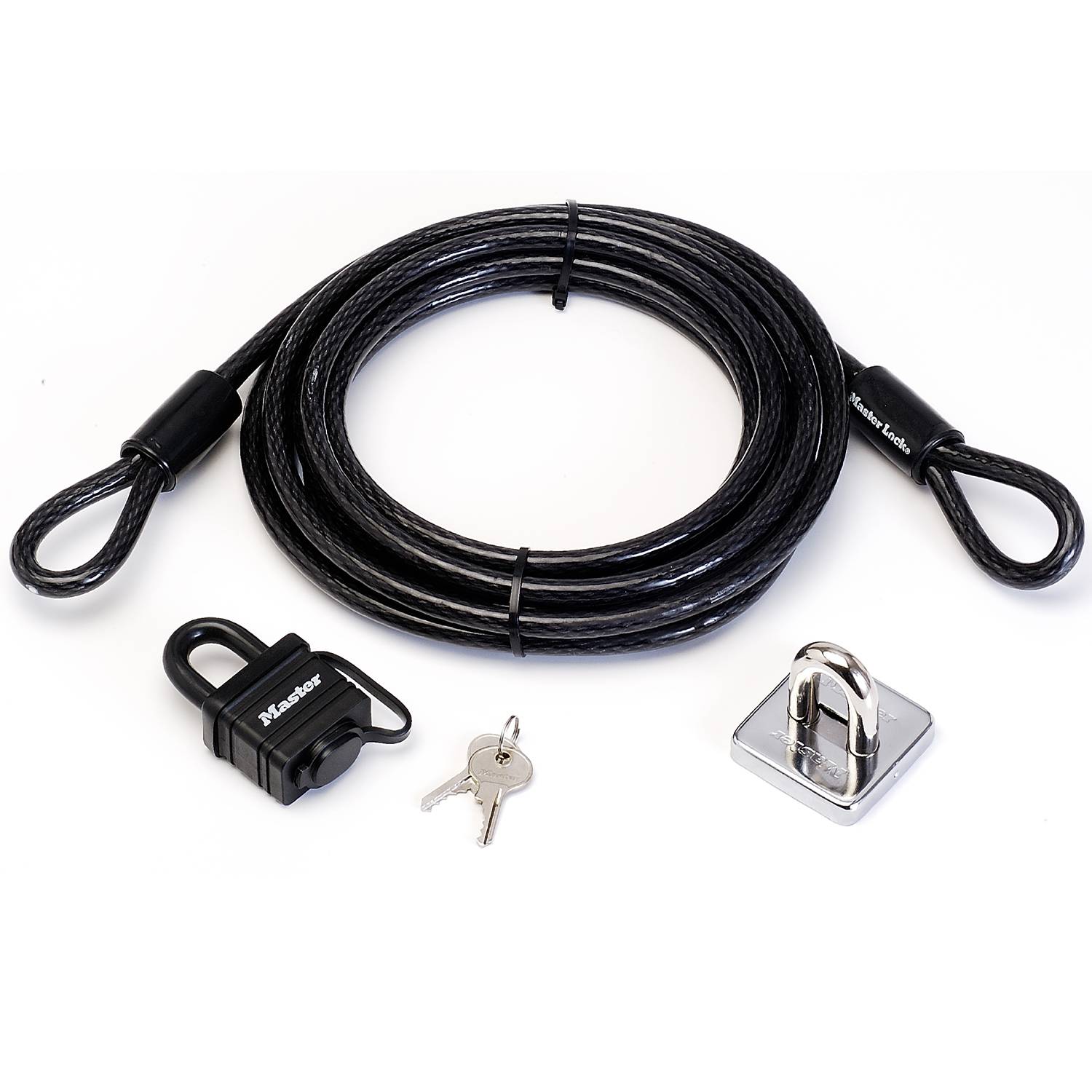 Master Lock 8271EURDAT Câble antivol à boucles avec Cadenas à Clé et Point d'Ancrage, 4,5 m-0