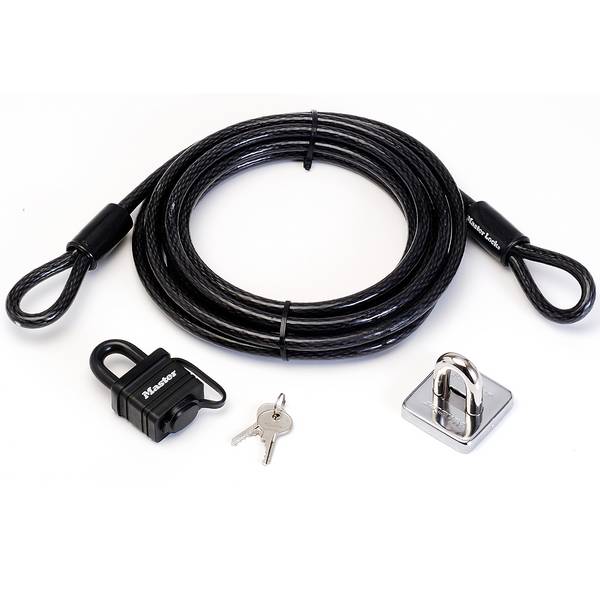 Master Lock 8271EURDAT Câble antivol à boucles avec Cadenas à Clé et Point d'Ancrage, 4,5 m