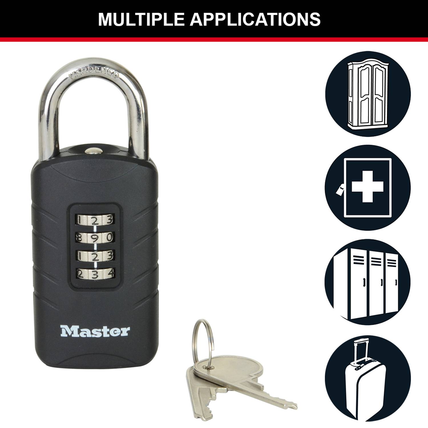 Master Lock 656EURDBLK Cadenas à combinaison avec clé de secours pour un usage extérieur, 120 x 48 x 20 mm-0