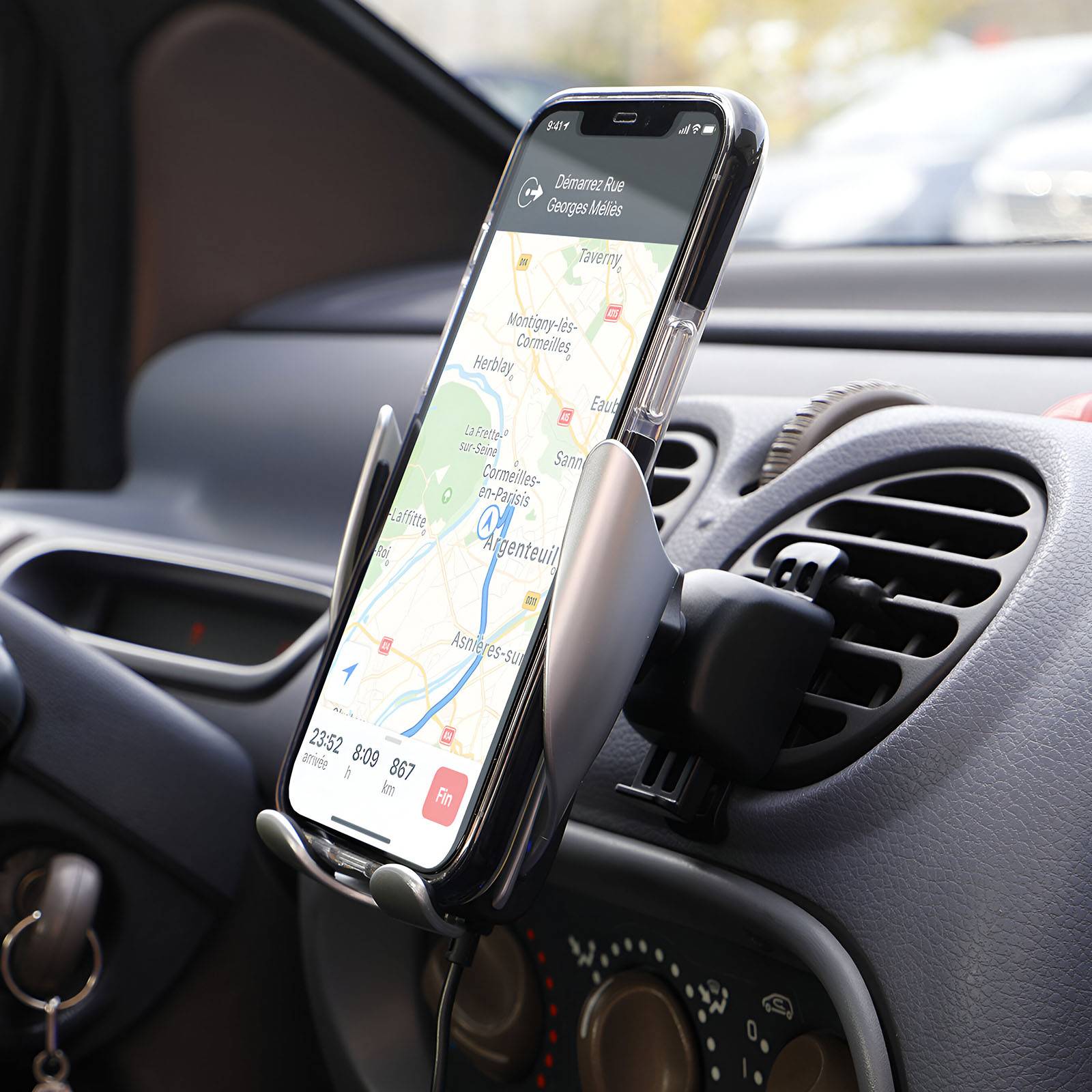 Support Voiture Téléphone jusqu'à 6.9 pouces avec Charge QI 15W-2