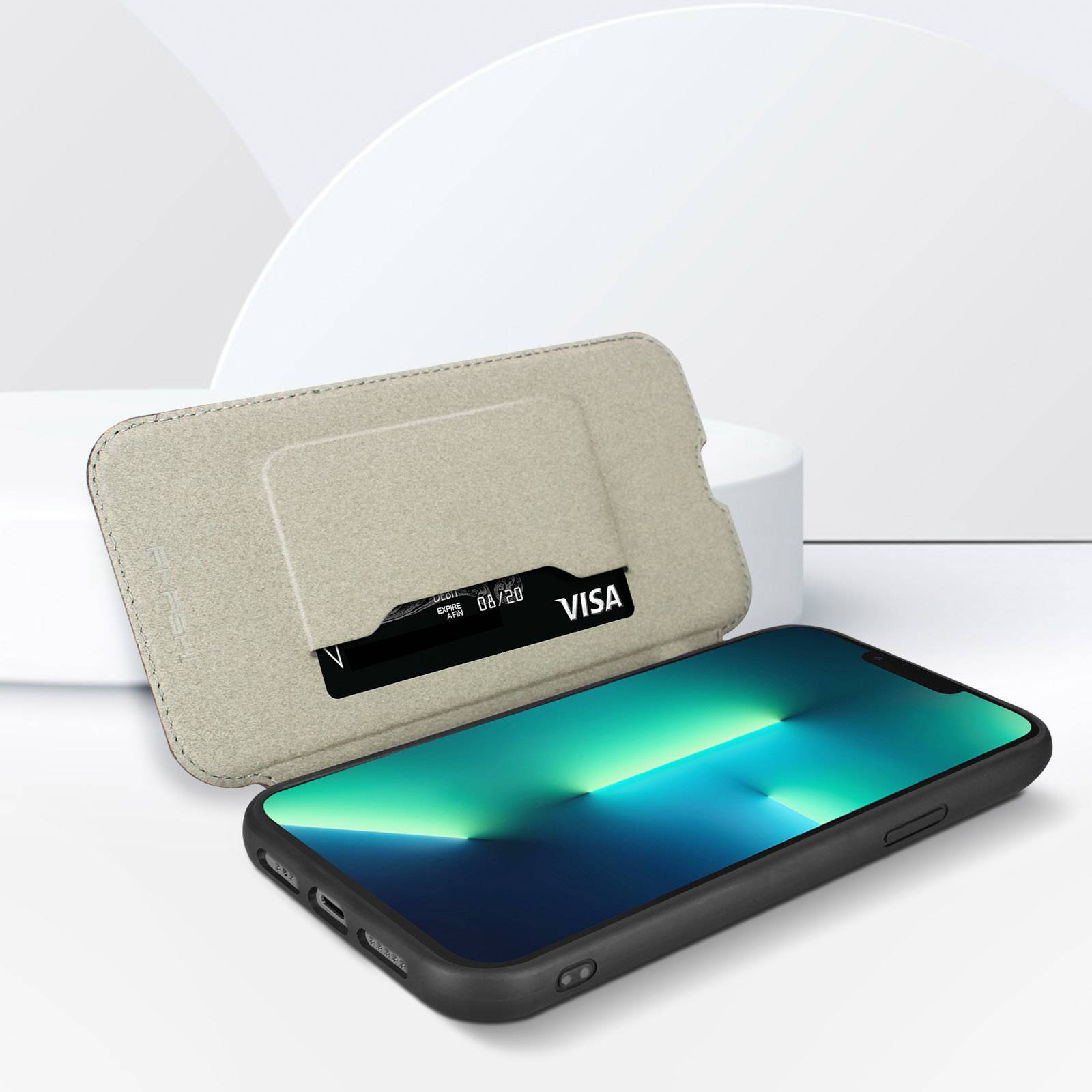 Étui pour iPhone 13 Pro Max Cuir Véritable Porte-carte Support Vidéo-4