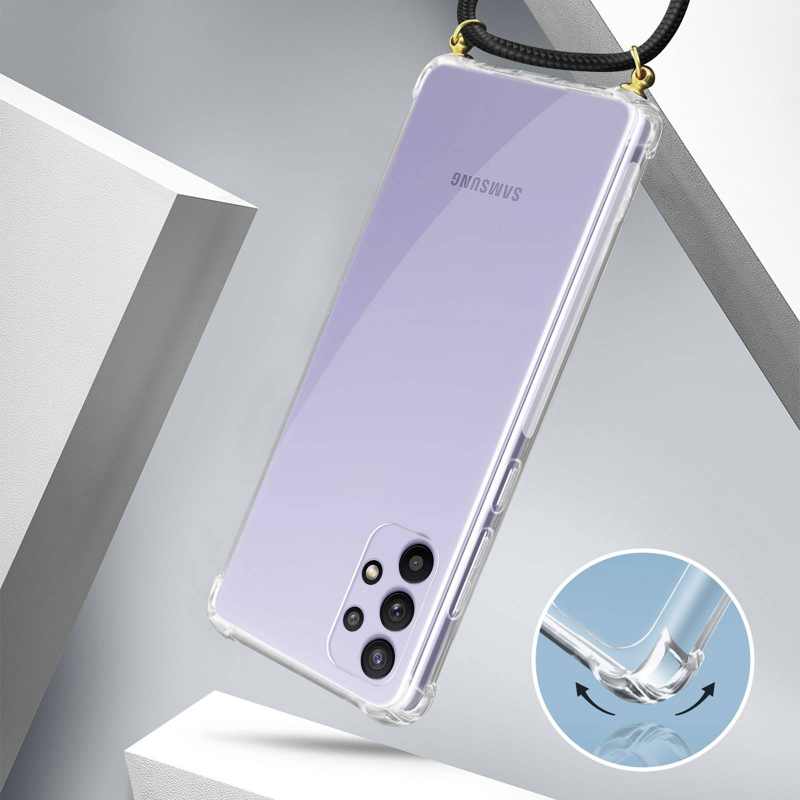 Coque pour Samsung Galaxy A32 5G Cordon Nylon Tressé Bandoulière-2