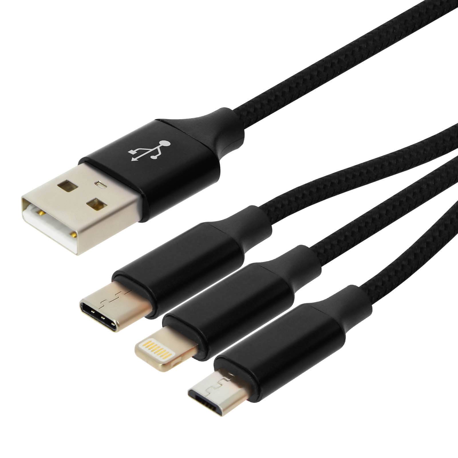 Câble 3 en 1 Lightning USB type C Micro USB Multi-embouts Charge 3A-0