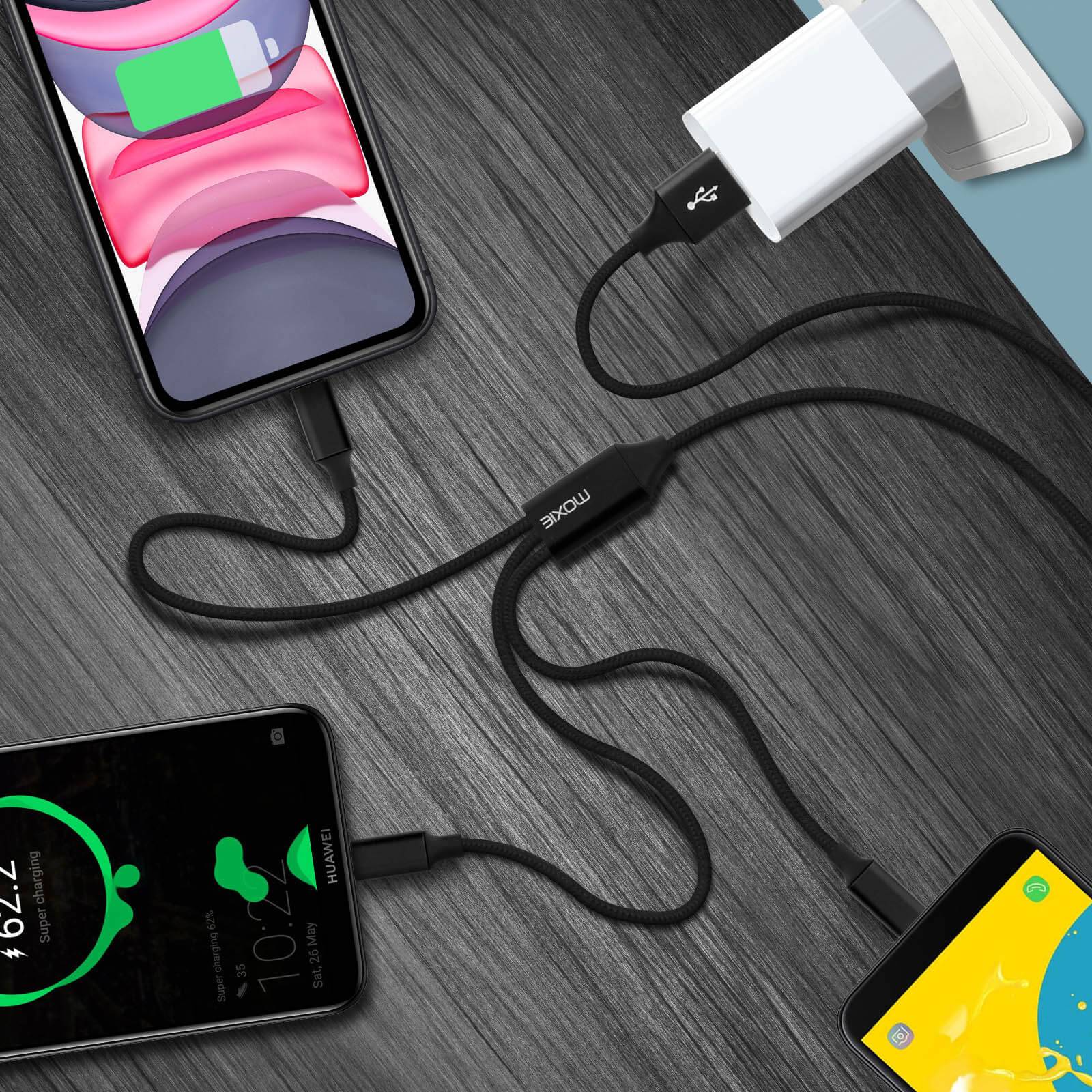 Câble 3 en 1 Lightning USB type C Micro USB Multi-embouts Charge 3A-2
