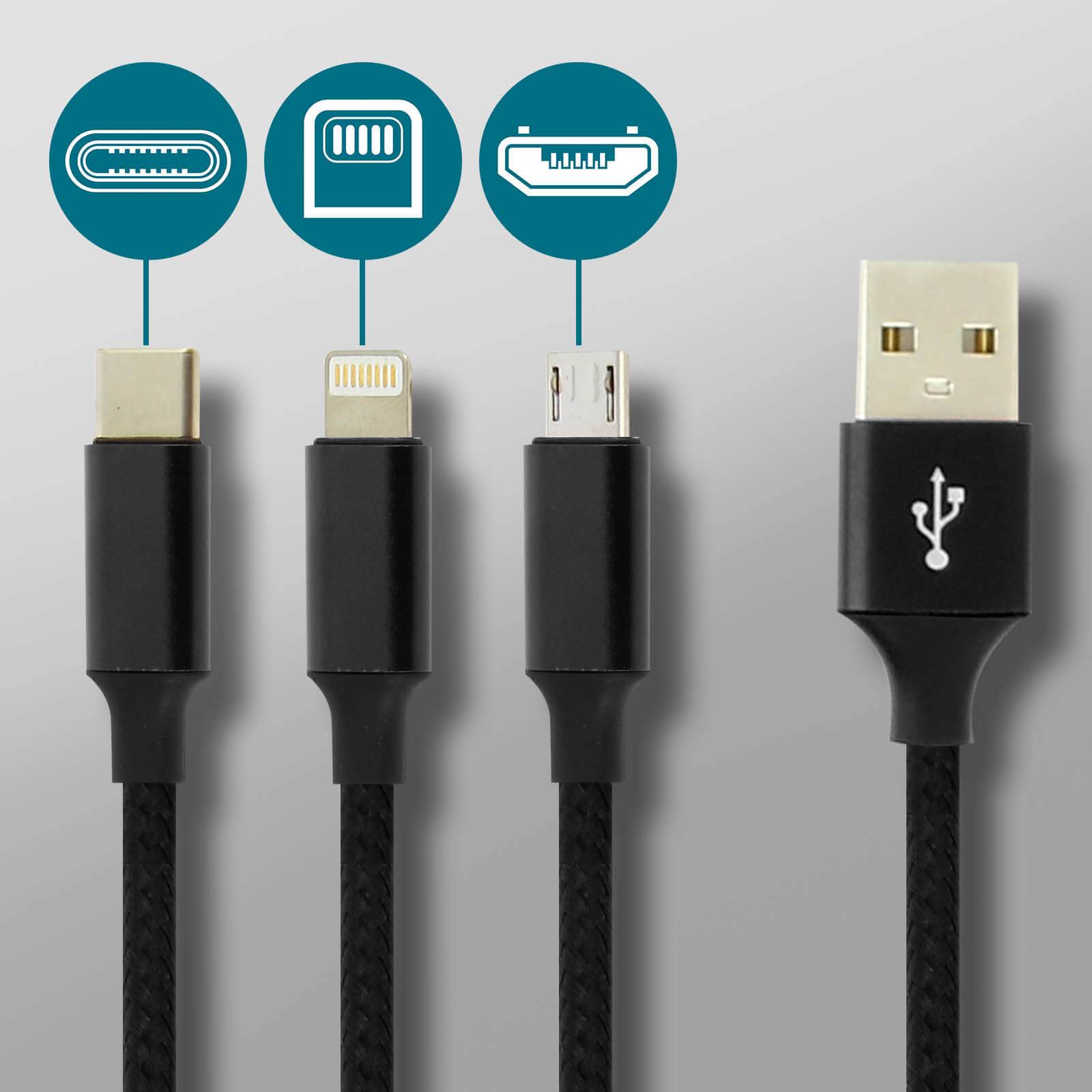 Câble 3 en 1 Lightning USB type C Micro USB Multi-embouts Charge 3A-4