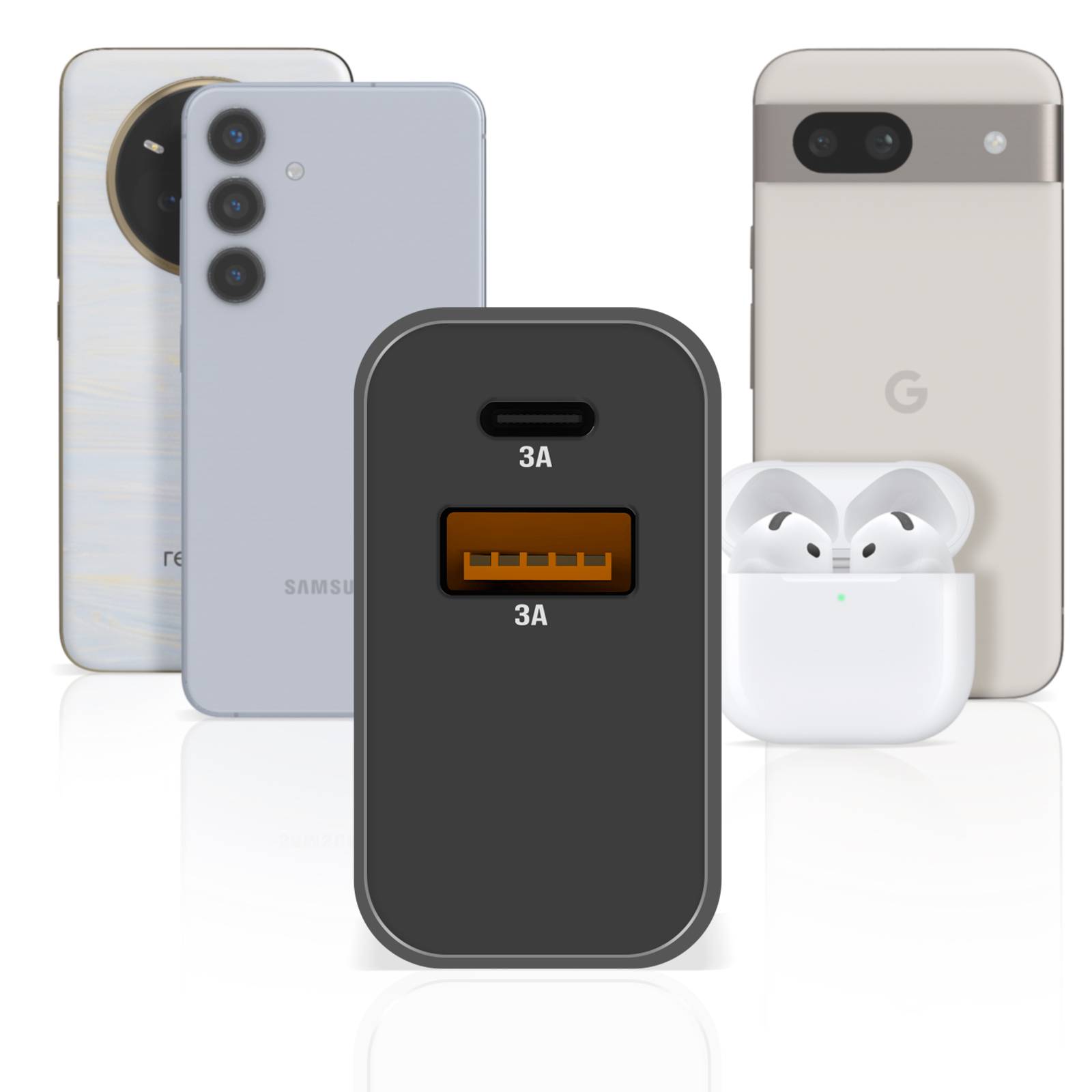 Chargeur Secteur USB-C + USB 15W Charge Rapide Compact-3