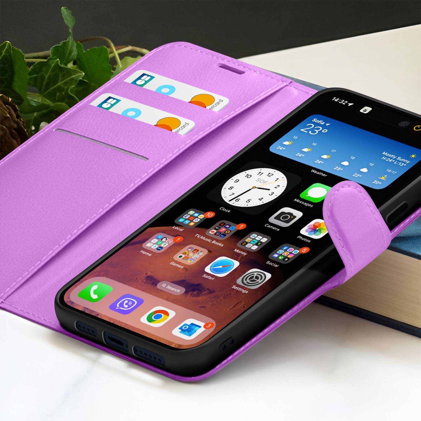 Étui Portefeuille pour iPhone 15 Pro Max avec Support et Languette Magnétique-3