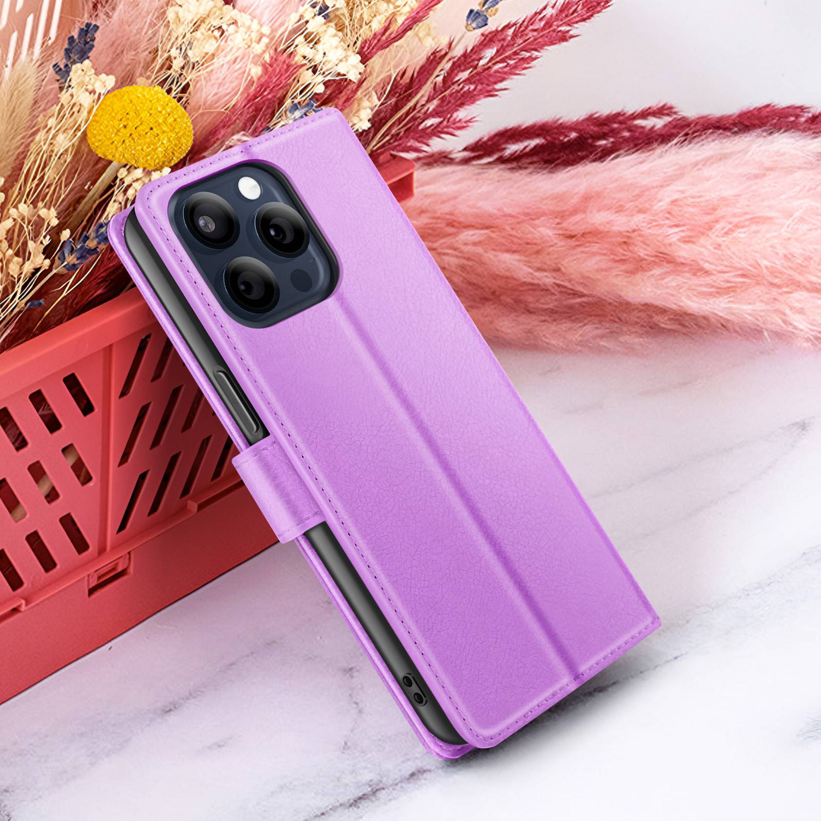 Étui Portefeuille pour iPhone 15 Pro Max avec Support et Languette Magnétique-4