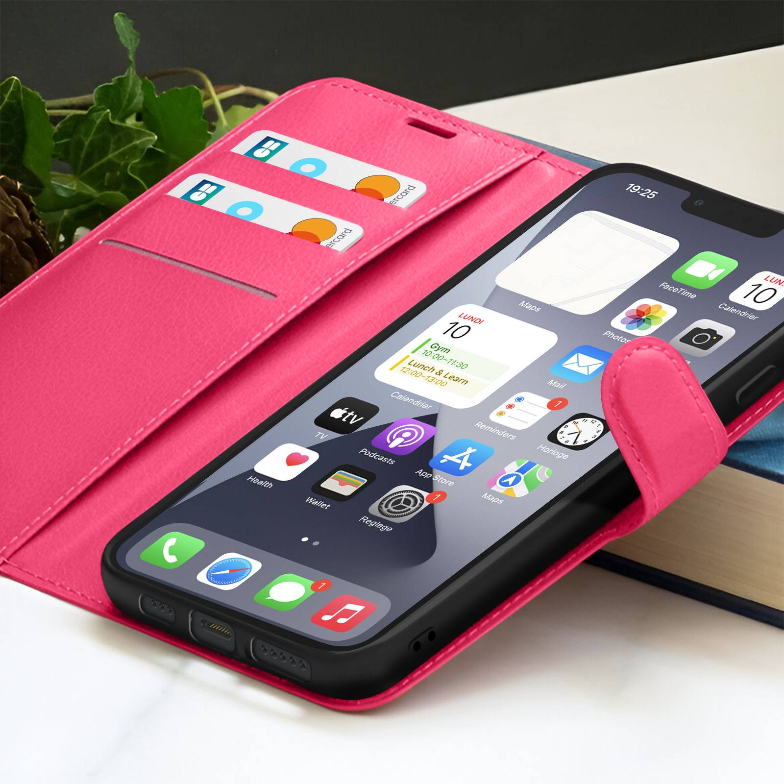 Étui Portefeuille pour iPhone 13 Pro Support et Languette Magnétique-3
