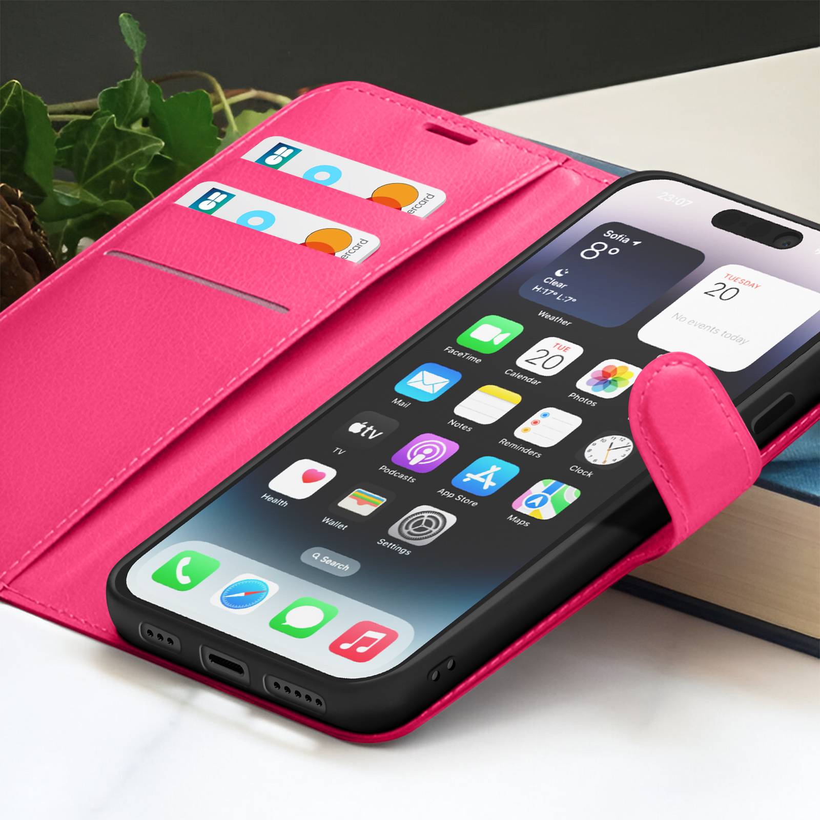 Étui Portefeuille pour iPhone 14 Pro Support et Languette Magnétique-3