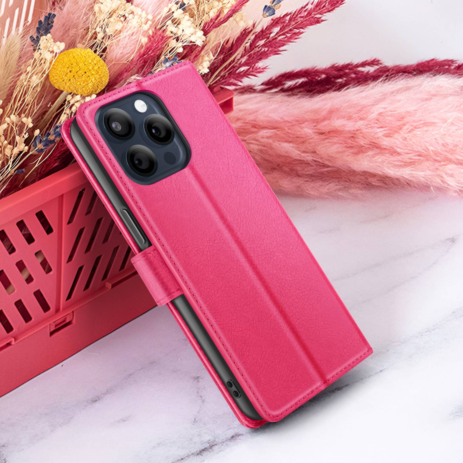 Étui Portefeuille pour iPhone 15 Pro Fonction Support et Languette Magnétique-4