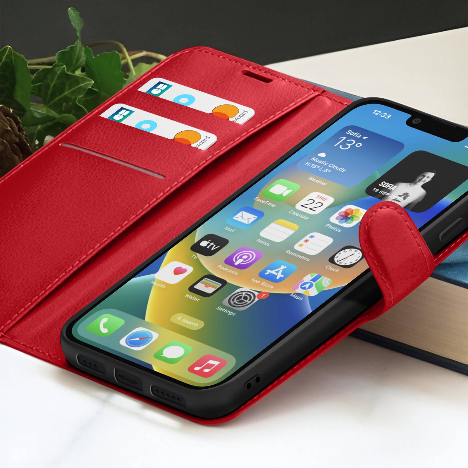 Étui Portefeuille pour iPhone 14 Support et Languette Magnétique-3