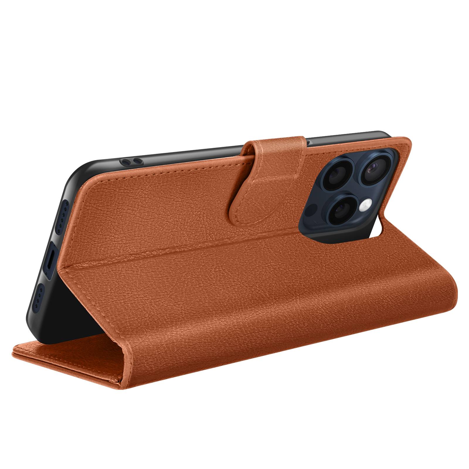 Étui Portefeuille pour iPhone 15 Pro Fonction Support et Languette Magnétique-1