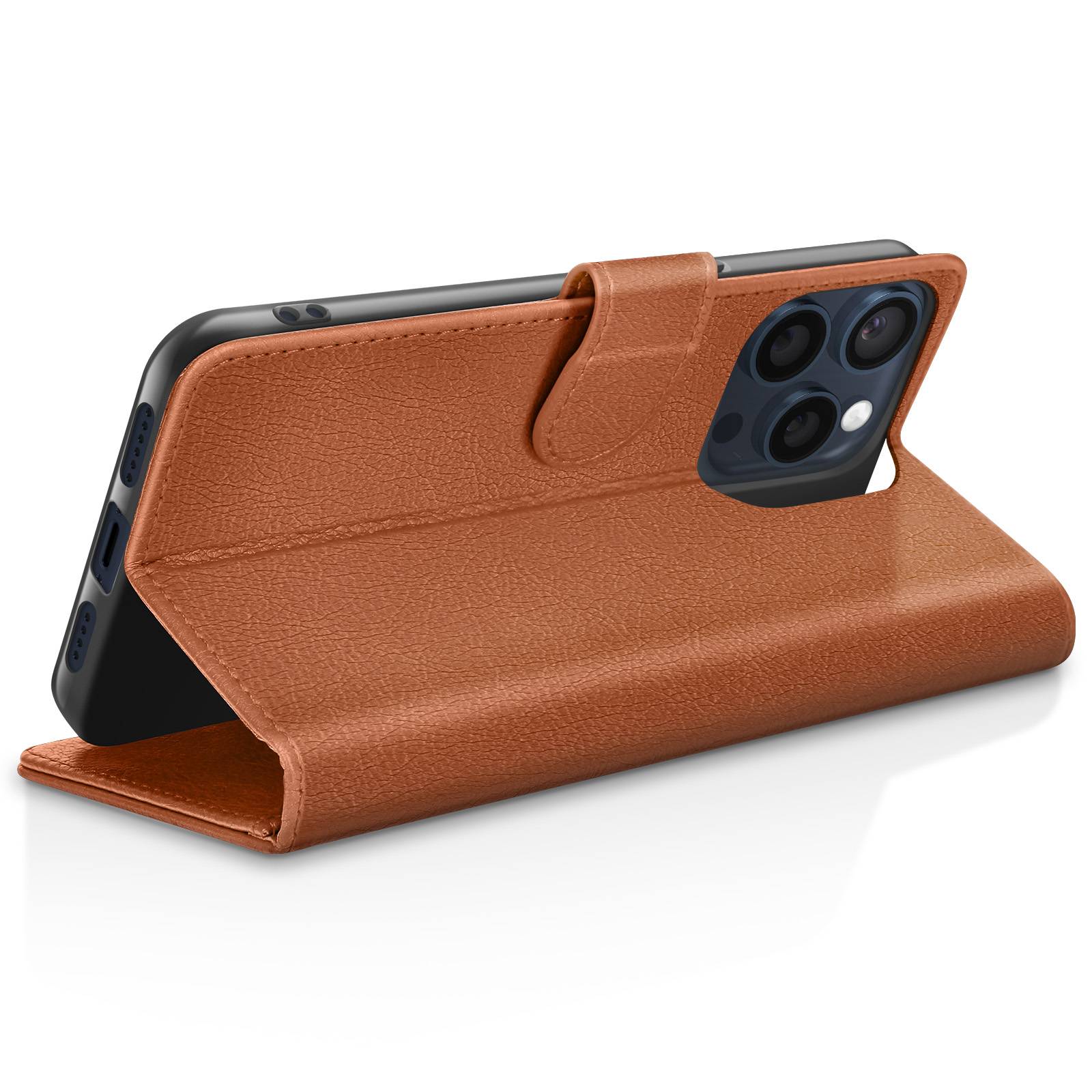 Étui Portefeuille pour iPhone 15 Pro Fonction Support et Languette Magnétique-2