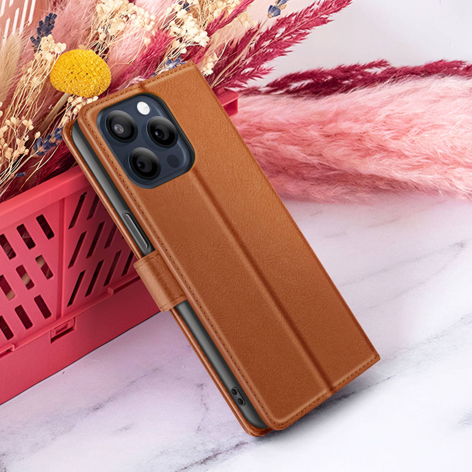Étui Portefeuille pour iPhone 15 Pro Fonction Support et Languette Magnétique-4