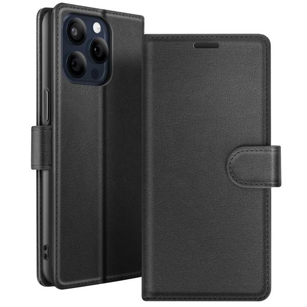 Étui Portefeuille pour iPhone 15 Pro Max avec Support et Languette Magnétique