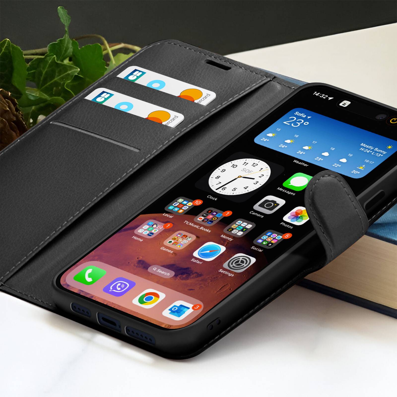 Étui Portefeuille pour iPhone 15 Pro Max avec Support et Languette Magnétique-3