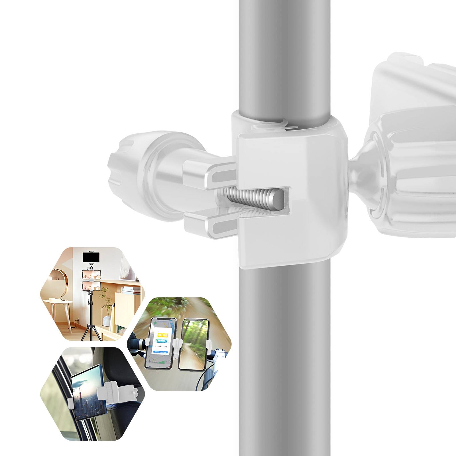 Double Support Téléphone avec Fixation Rotatif sur Barre Ronde Multi Usage-4
