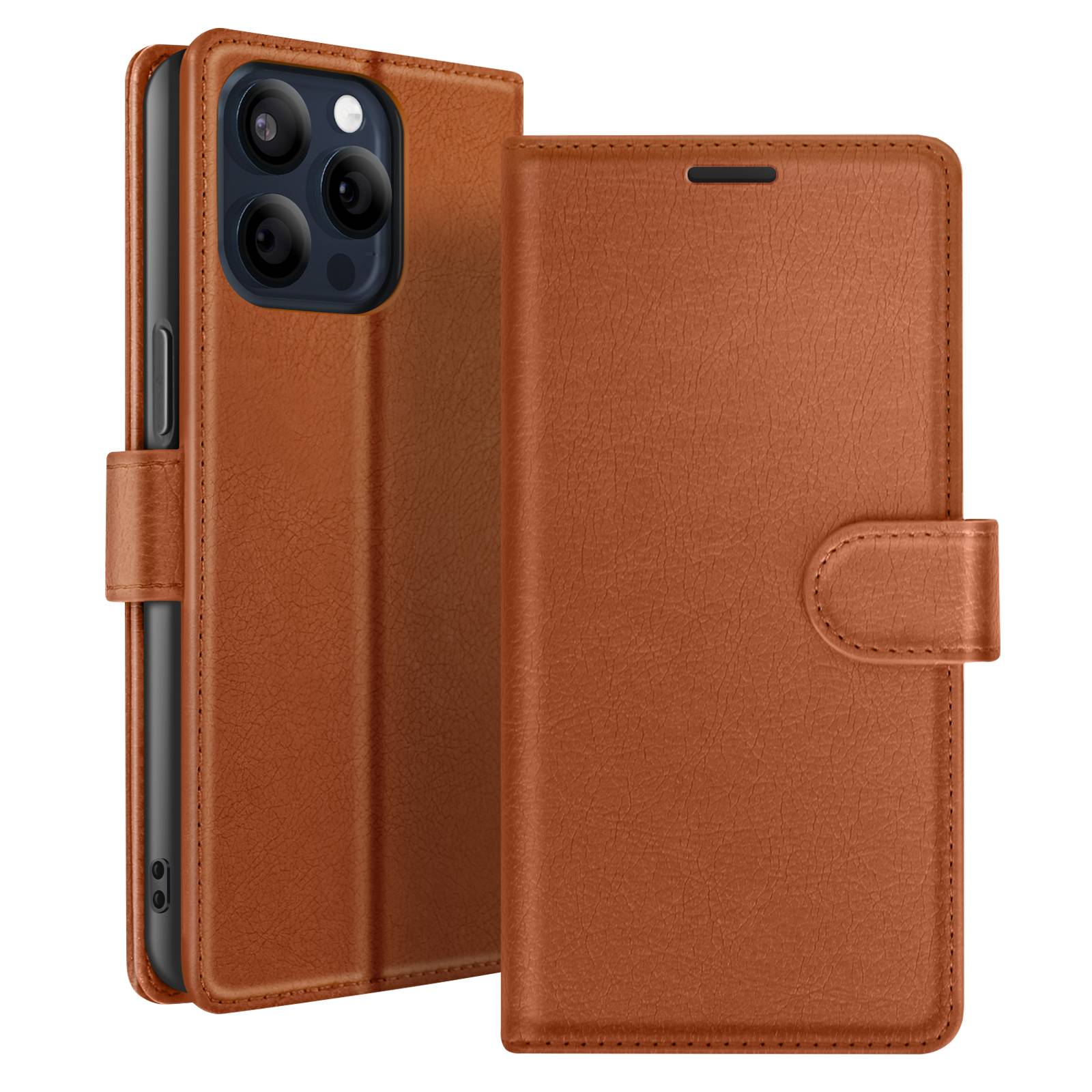 Étui Portefeuille pour iPhone 15 Pro Fonction Support et Languette Magnétique-0