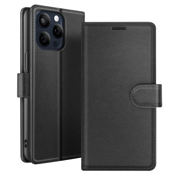 Étui Portefeuille pour iPhone 15 Pro Fonction Support et Languette Magnétique