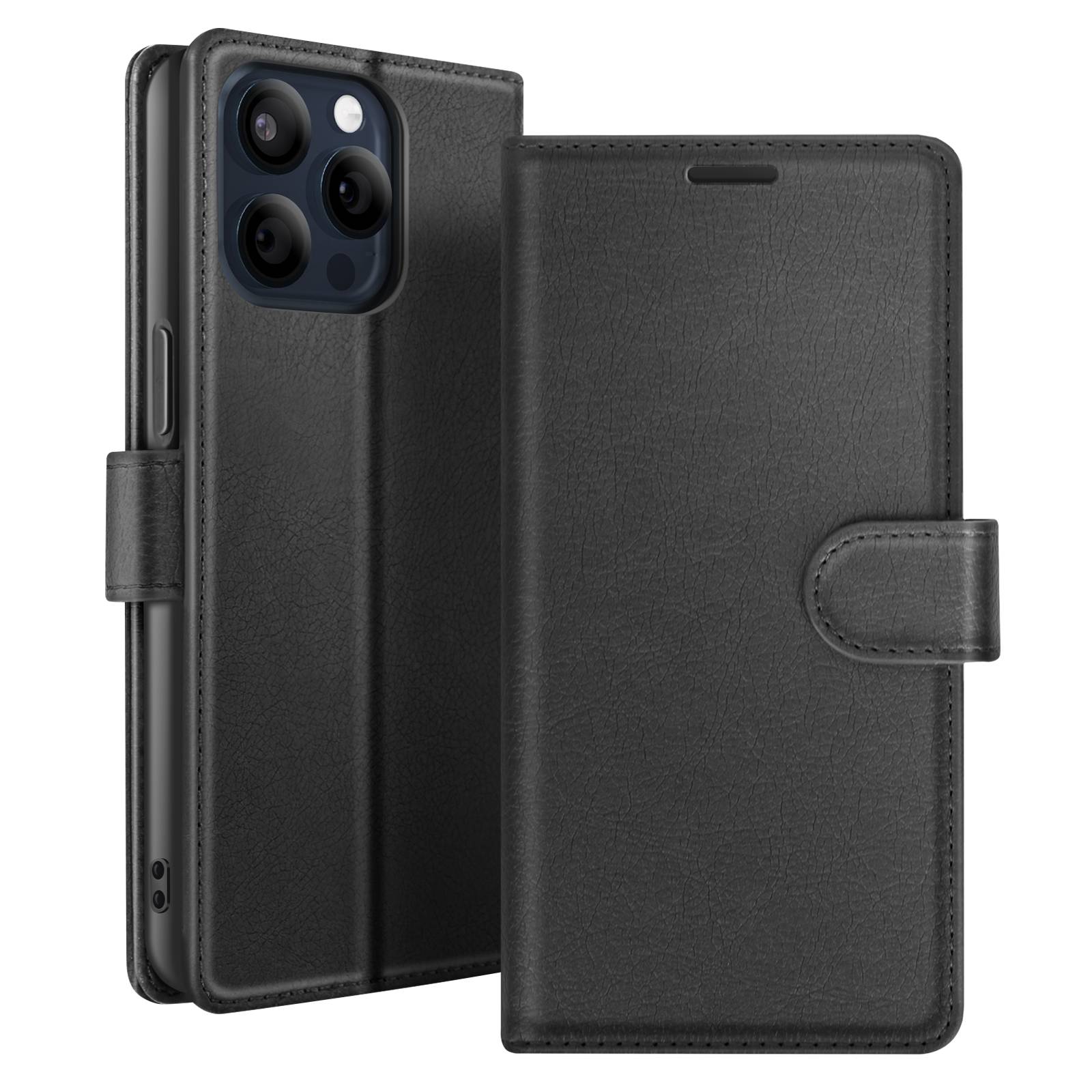 Étui Portefeuille pour iPhone 15 Pro Fonction Support et Languette Magnétique-0