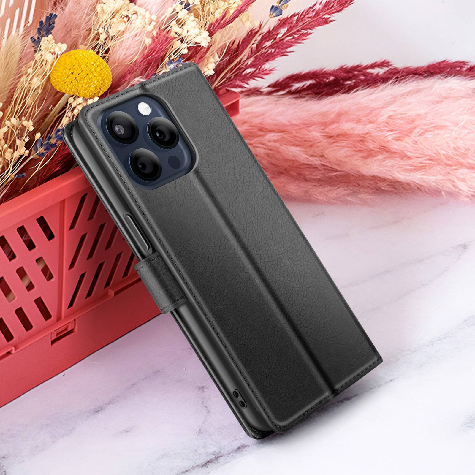 Étui Portefeuille pour iPhone 15 Pro Max avec Support et Languette Magnétique-4