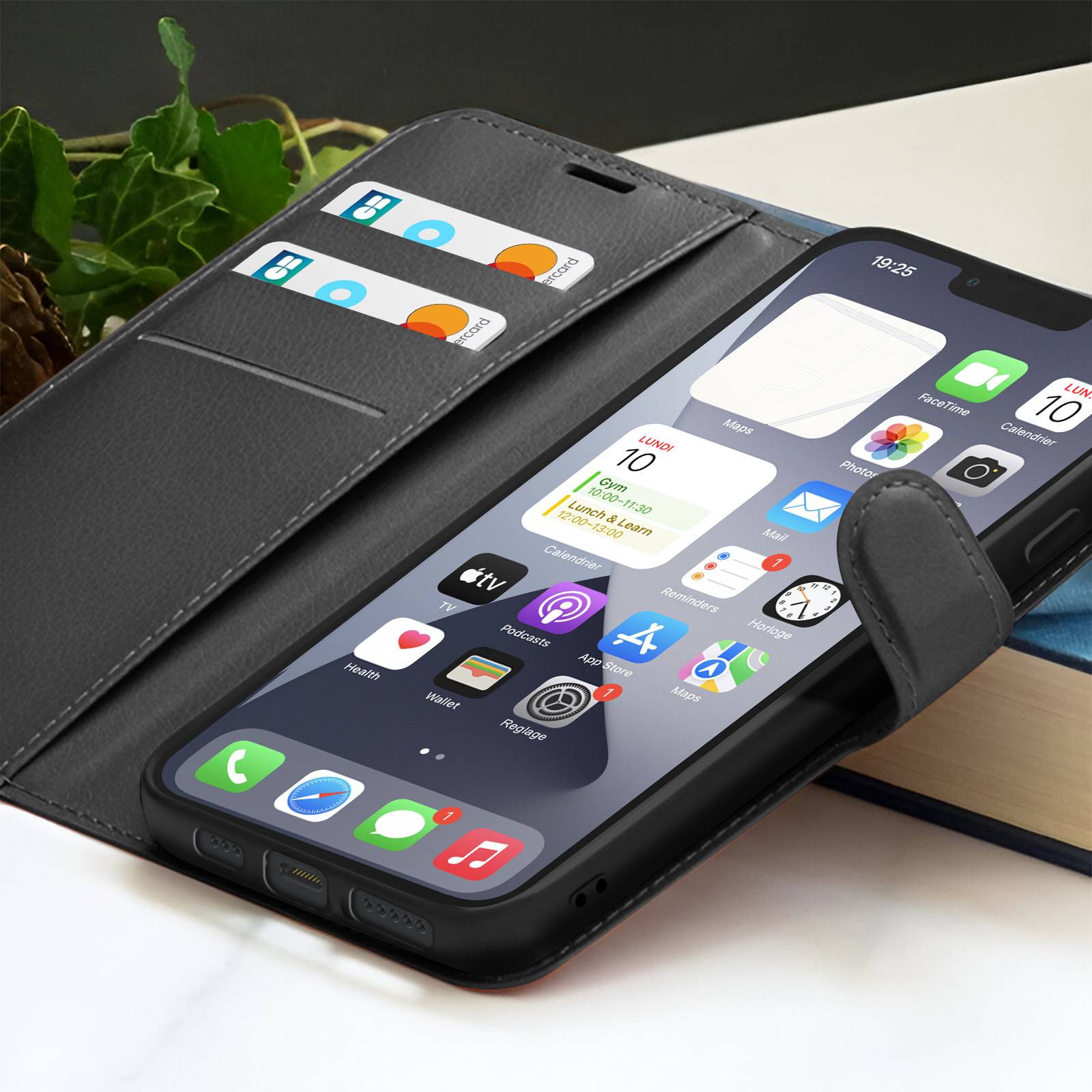 Étui Portefeuille pour iPhone 13 Pro Support et Languette Magnétique-3