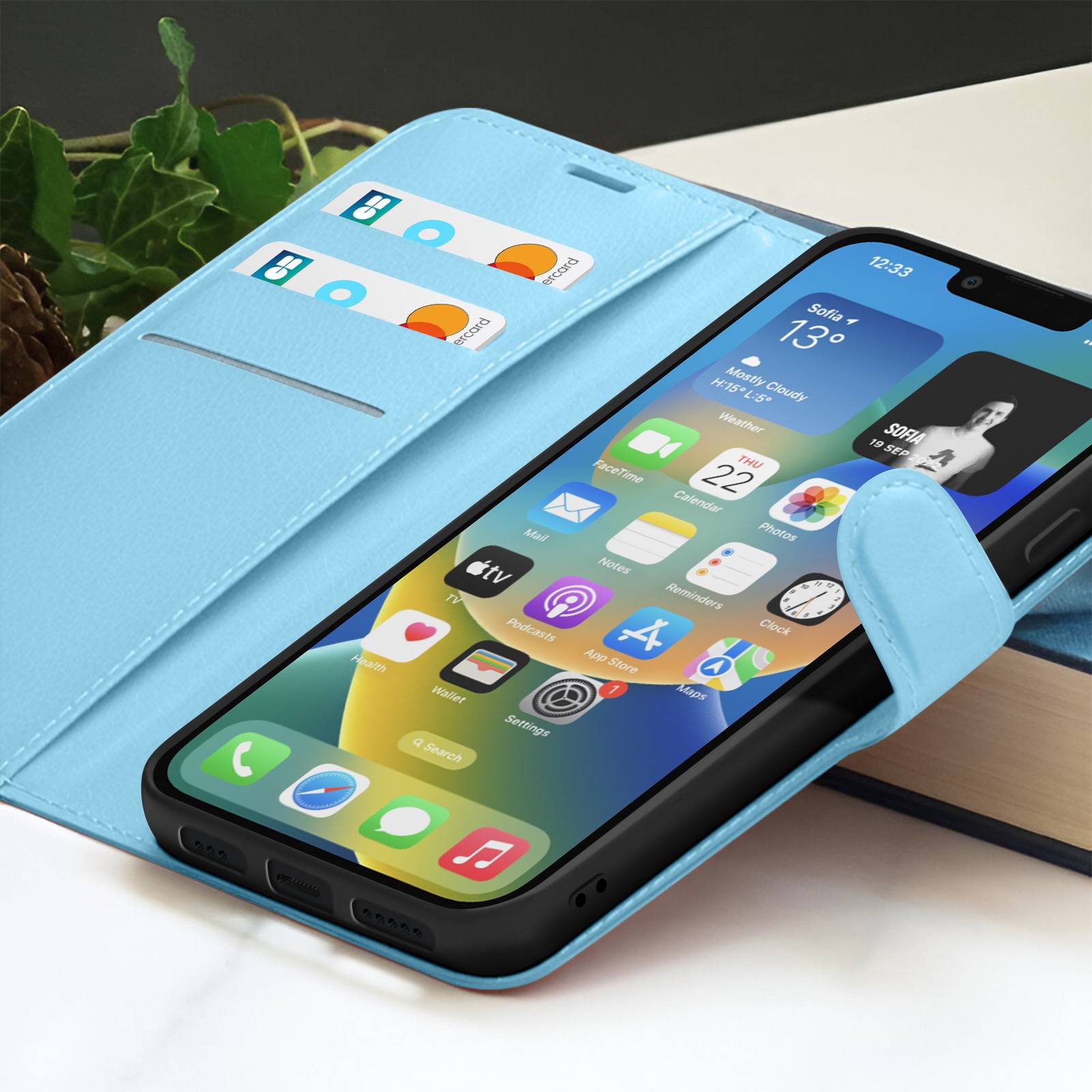 Étui Portefeuille pour iPhone 14 Support et Languette Magnétique-3