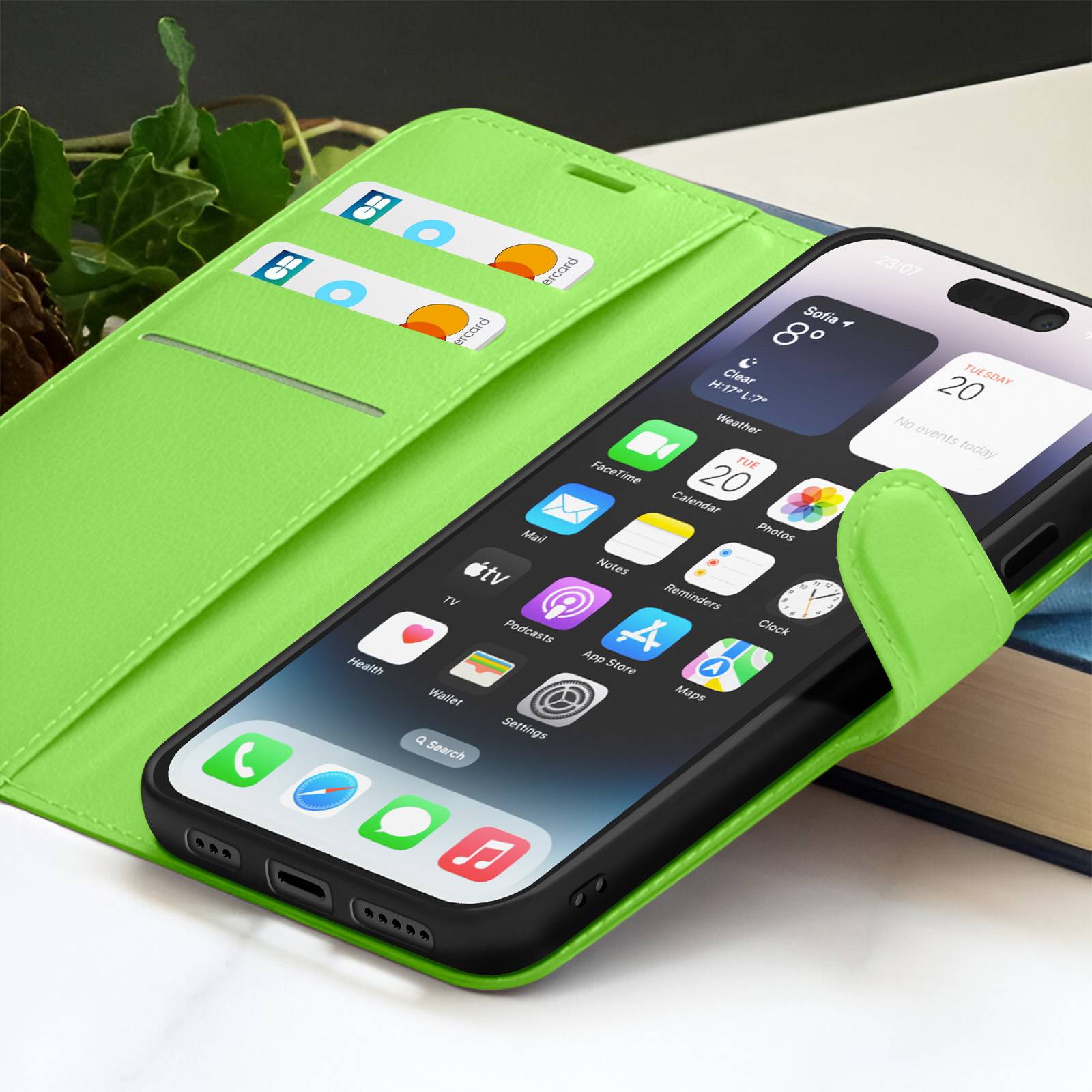 Étui Portefeuille pour iPhone 14 Pro Support et Languette Magnétique-3
