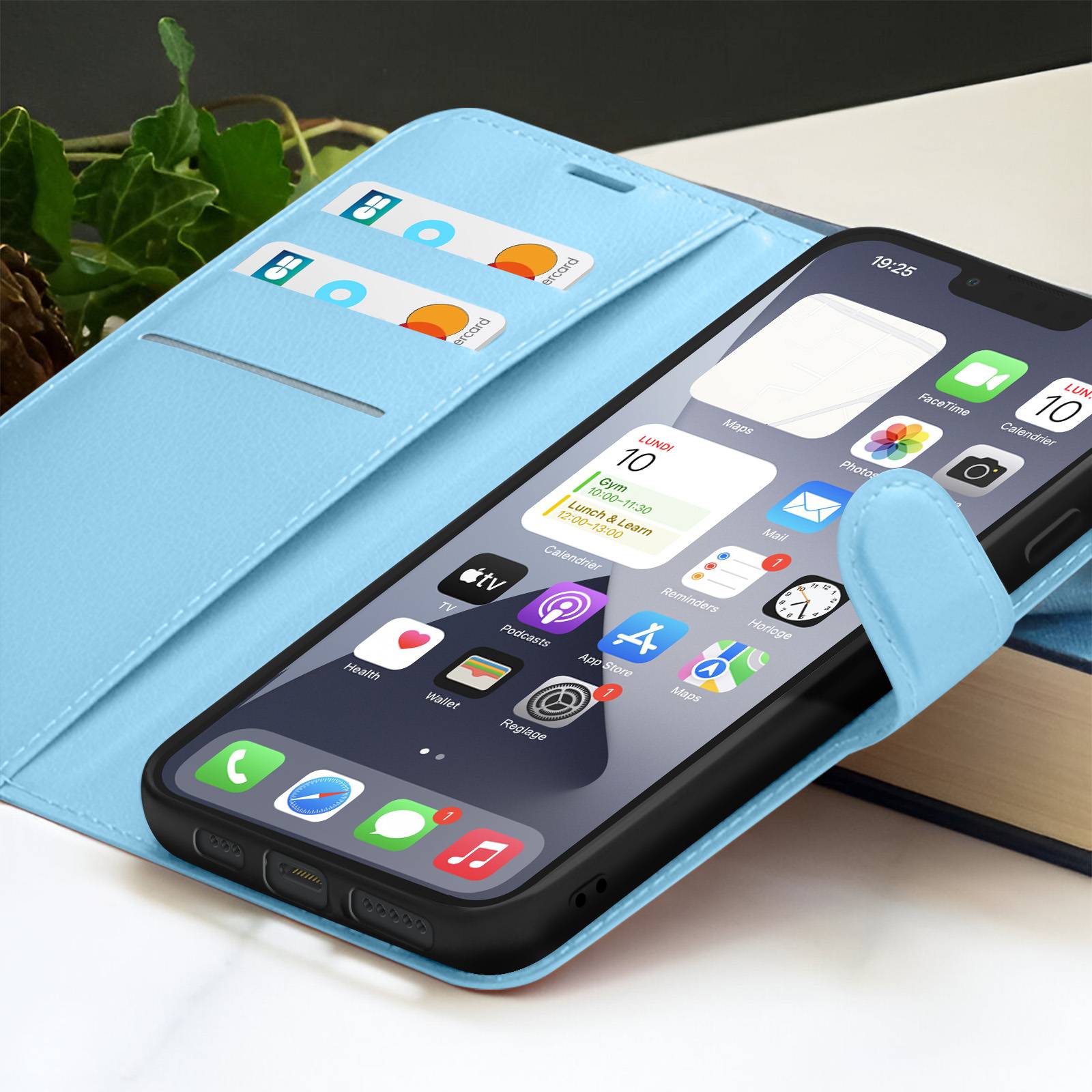 Étui Portefeuille pour iPhone 13 Pro Support et Languette Magnétique-4