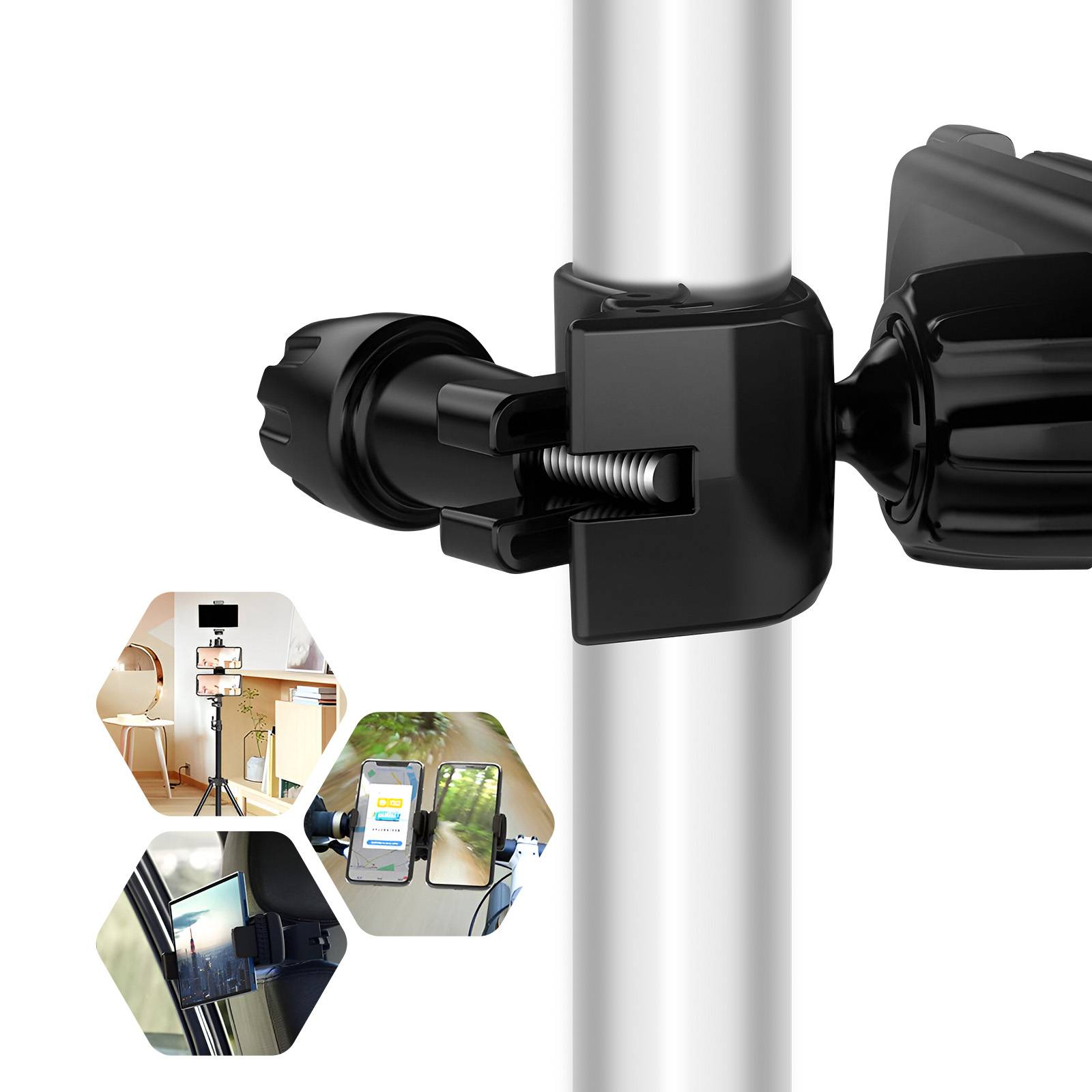 Double Support Téléphone avec Fixation Rotatif sur Barre Ronde Multi Usage-4