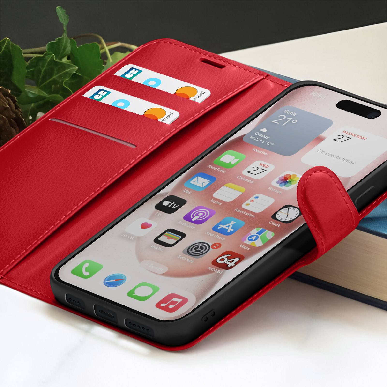 Étui Portefeuille pour iPhone 15 Support et Languette Magnétique-3