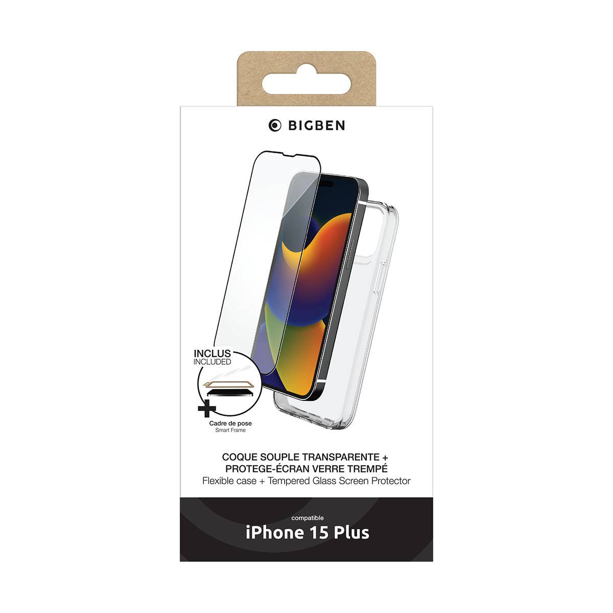 Coque pour iPhone 15 Plus et Protection d'Écran en Verre Trempé avec SmartFrame-2