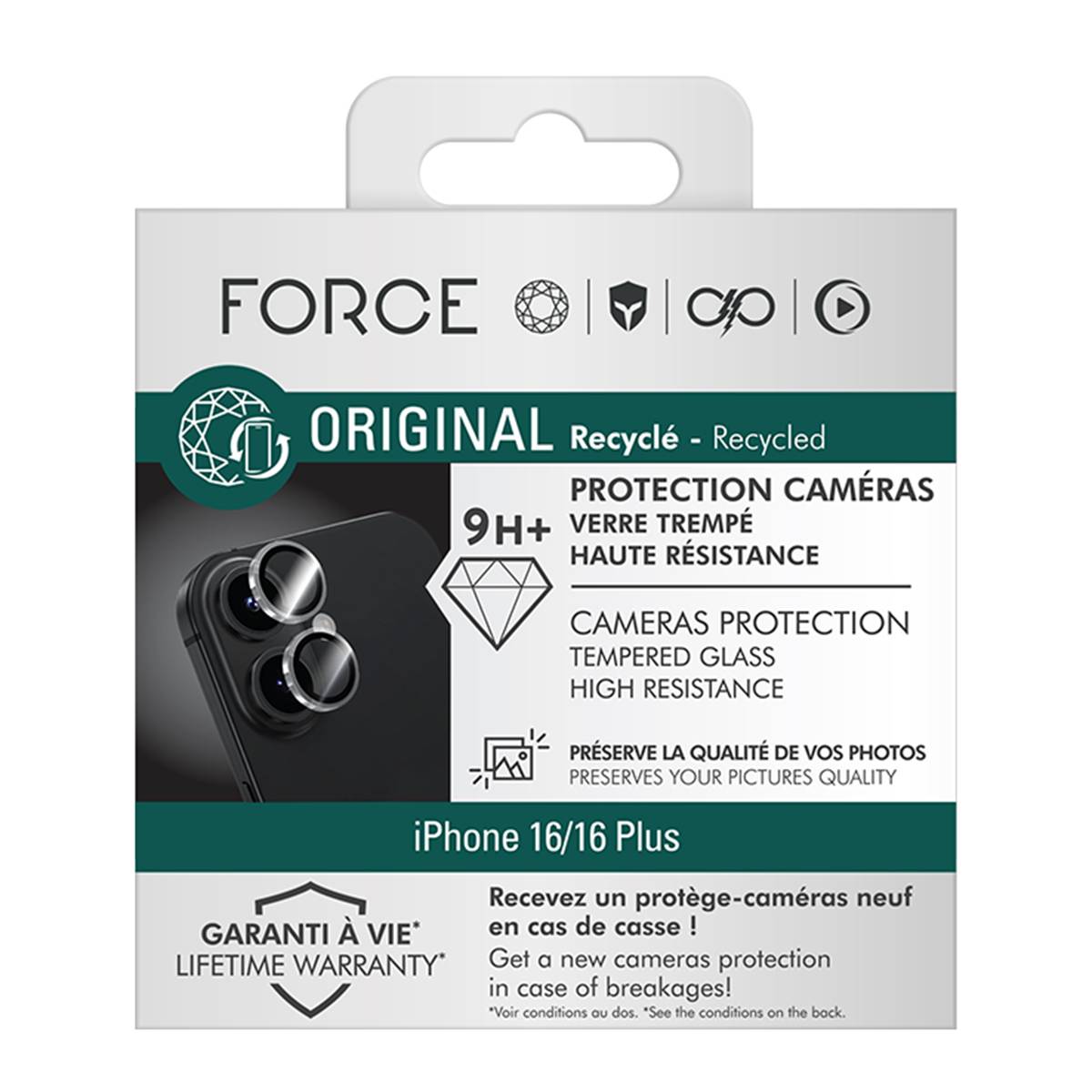 2 Protège-Lentilles Caméra pour iPhone 16 / 16 Plus en Verre Trempé Plat 9H+-3