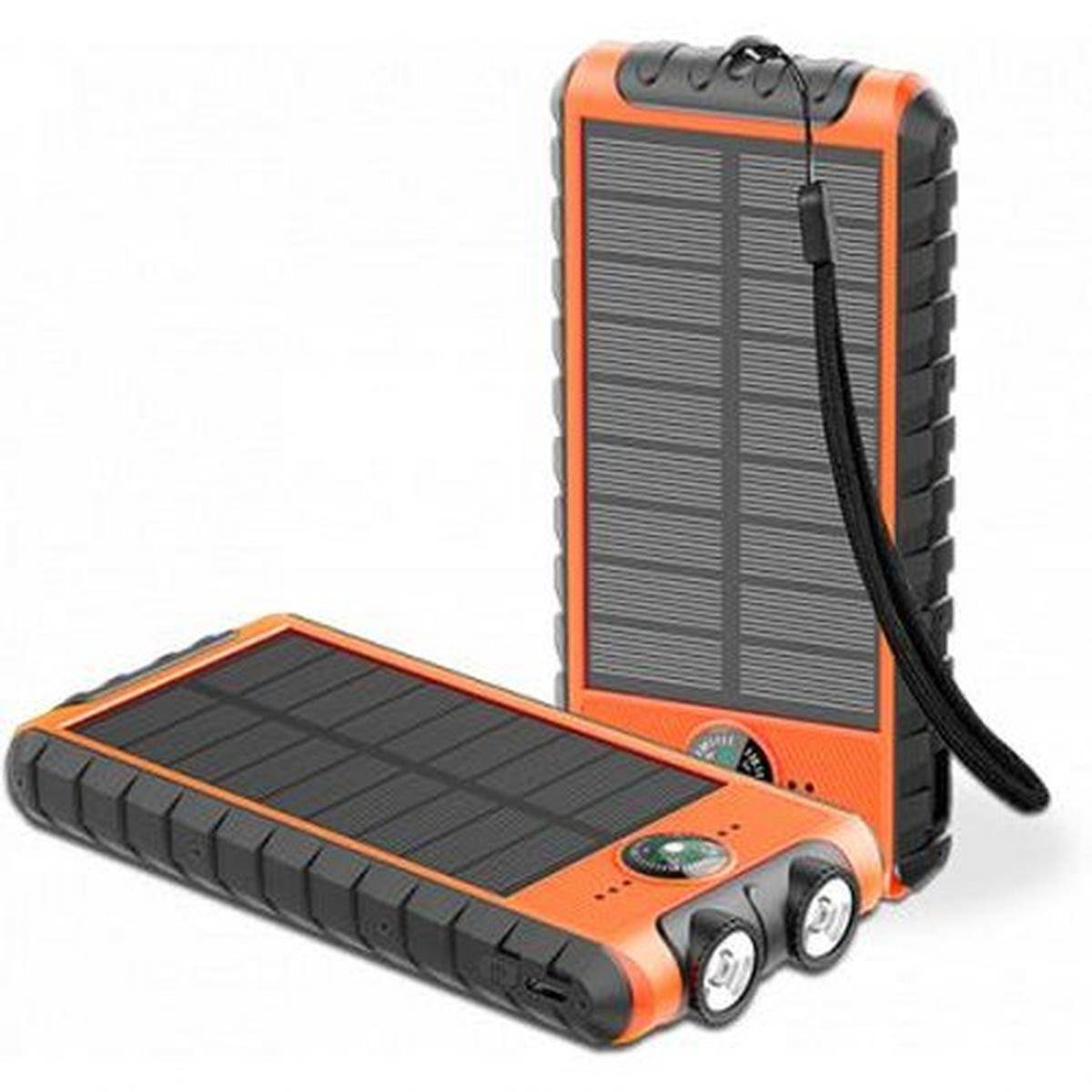 Powerbank Solaire 10000 mAh USB 2A+C + Lampe torche + Dragonne + Boussole-0