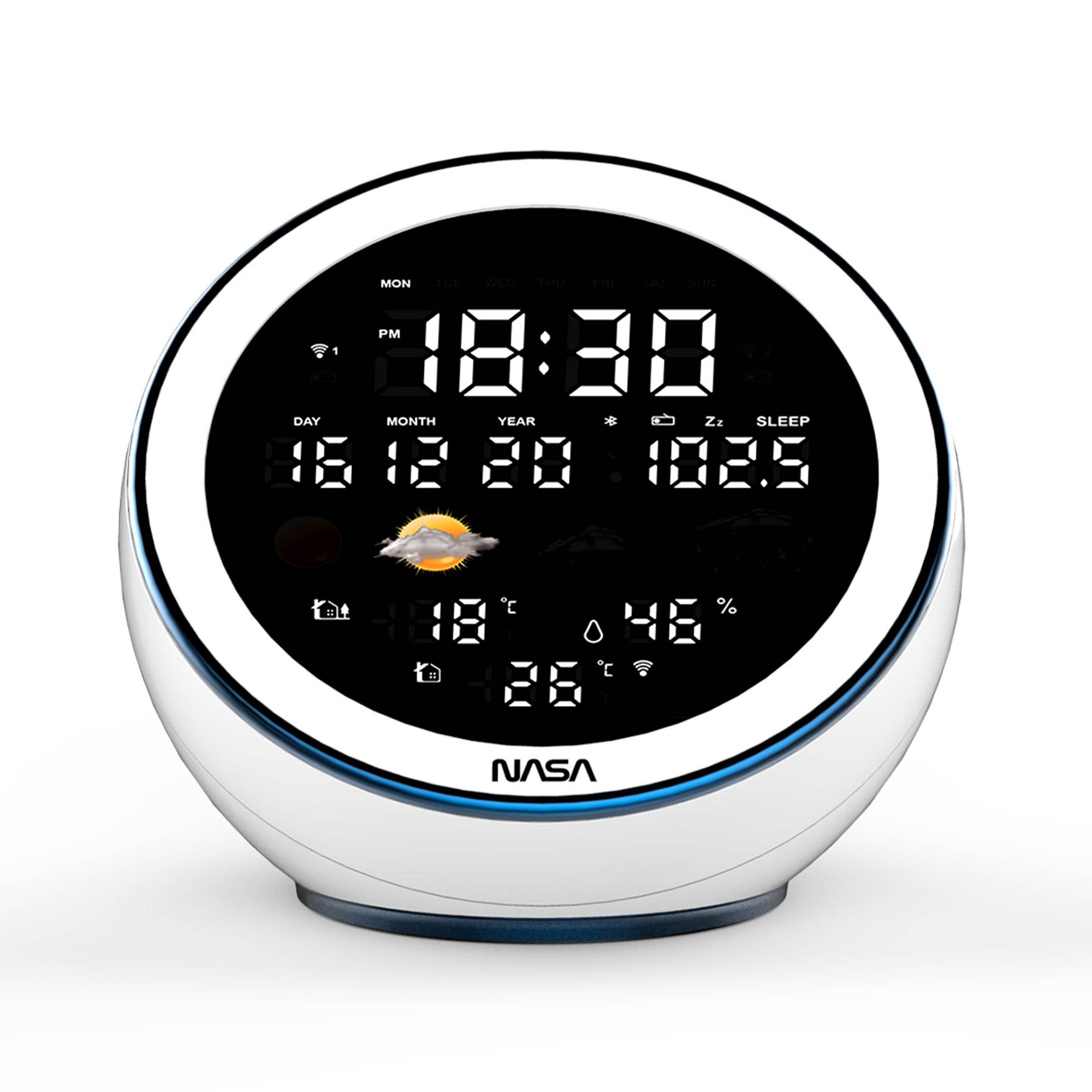NASA - Station Météo WSP1500 - Enceinte Bluetooth, 2 Capteurs Extérieurs Sans Fil, Température Intérieure/Extérieure, H-0
