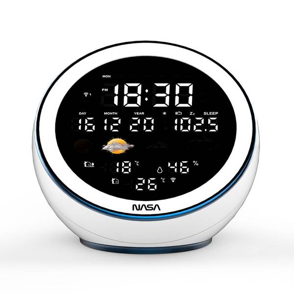 NASA - Station Météo WSP1500 - Enceinte Bluetooth, 2 Capteurs Extérieurs Sans Fil, Température Intérieure/Extérieure, H