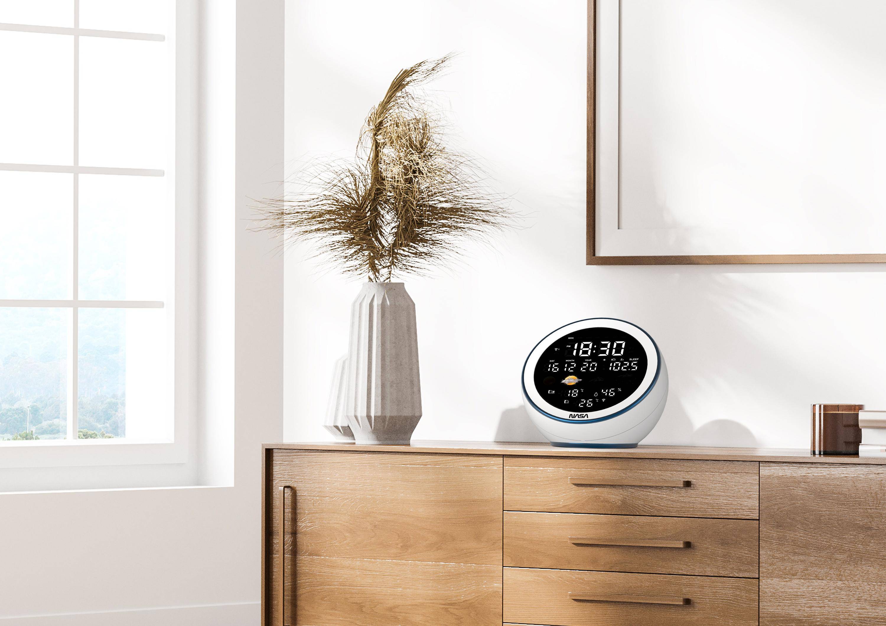 NASA - Station Météo WSP1500 - Enceinte Bluetooth, 2 Capteurs Extérieurs Sans Fil, Température Intérieure/Extérieure, H-4