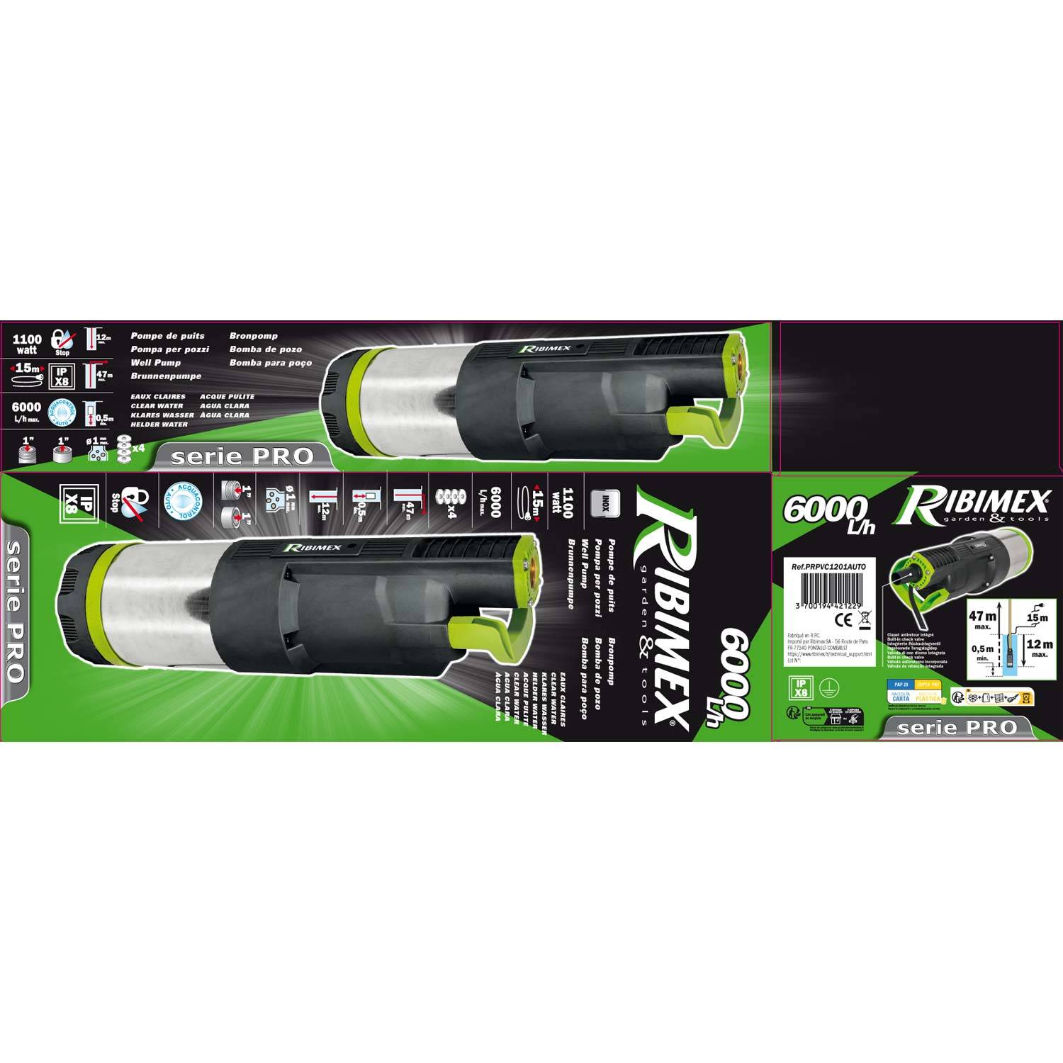 Pompe multicellulaire immergée 4 turbines automatique 1100 w-1