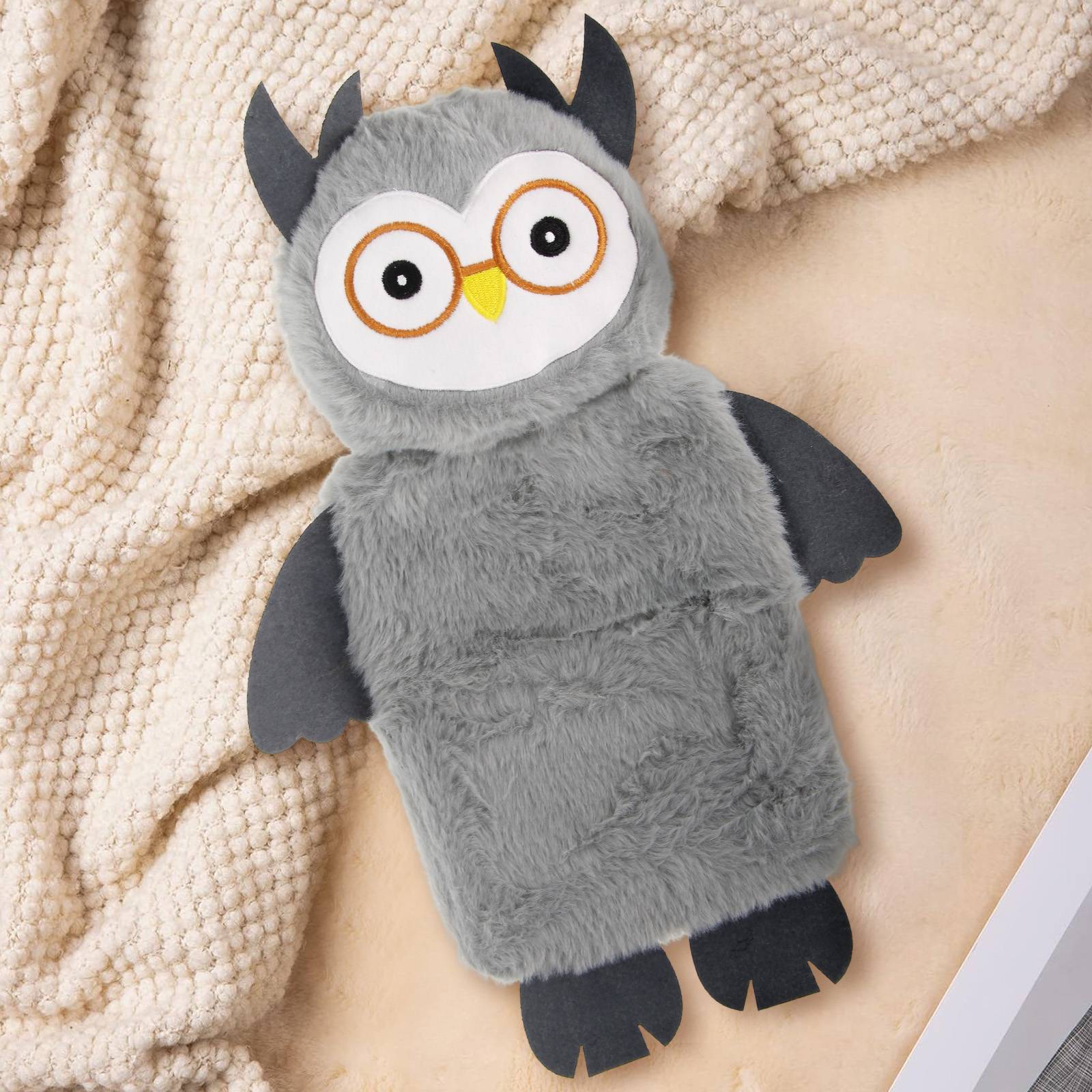 Bouillotte déhoussable en peluche Hibou 750ml-1