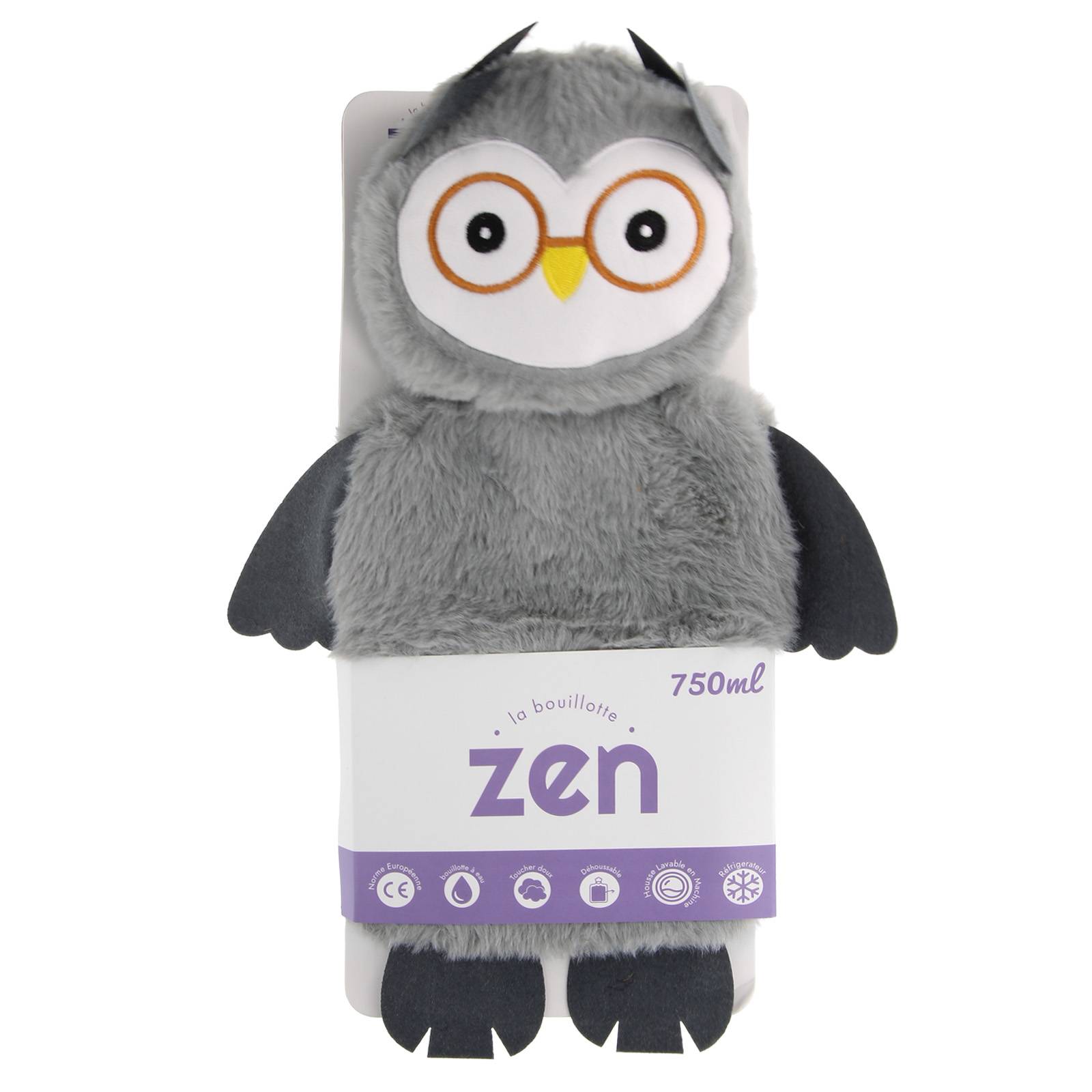 Bouillotte déhoussable en peluche Hibou 750ml-4
