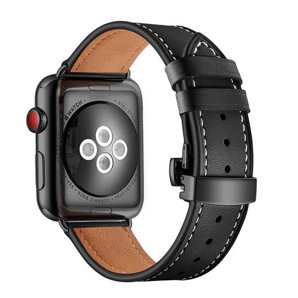 Bracelet pour Apple Watch 38/40/41mm en cuir véritable avec boucle déployante