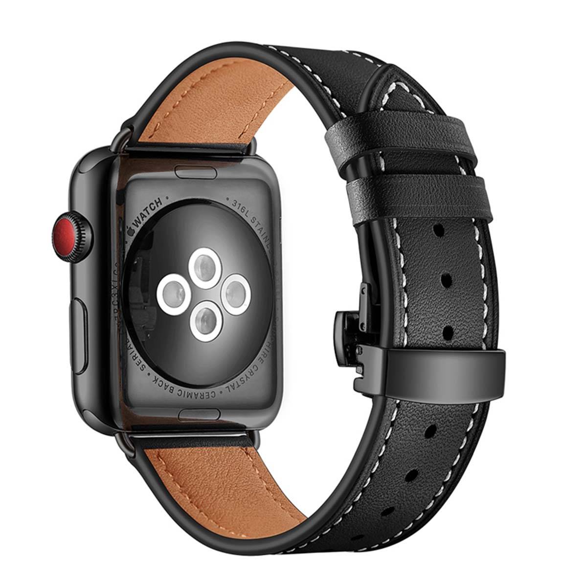 Bracelet pour Apple Watch 38/40/41mm en cuir véritable avec boucle déployante-0
