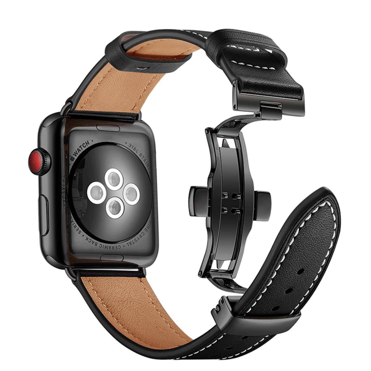 Bracelet pour Apple Watch 38/40/41mm en cuir véritable avec boucle déployante-1