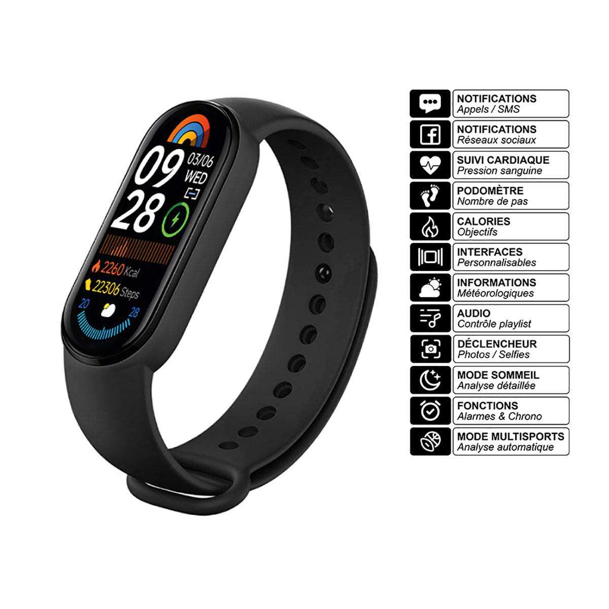Bracelet Connecté Multisports avec Suivi Santé Modèle Milky-1